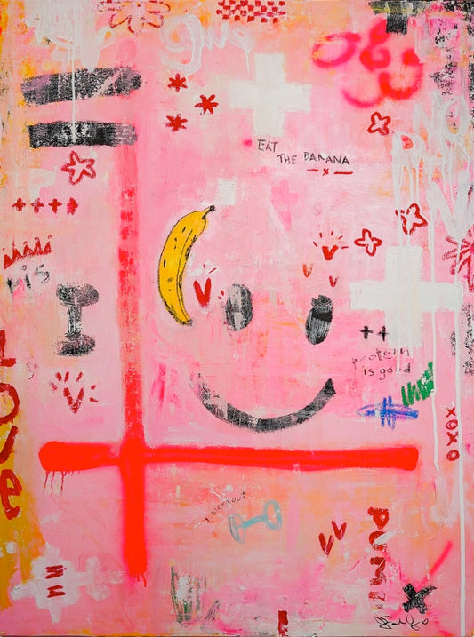 EAT THE BANANA  - A poster by Jackie Green (in red)
